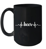 Womens Beer Heartbeat ECG Beer Drinker Gift V Neck T Shirt Ceramic Mug 15oz