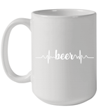 Womens Beer Heartbeat ECG Beer Drinker Gift V Neck T Shirt Ceramic Mug 15oz