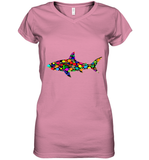 Womens Colourful Shark International dot day V Neck T Shirt Women's V-Neck T-Shirt