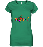 Womens Colourful Shark International dot day V Neck T Shirt Women's V-Neck T-Shirt