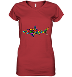 Womens Colourful Shark International dot day V Neck T Shirt Women's V-Neck T-Shirt
