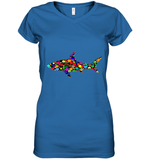 Womens Colourful Shark International dot day V Neck T Shirt Women's V-Neck T-Shirt