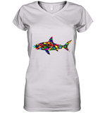 Womens Colourful Shark International dot day V Neck T Shirt Women's V-Neck T-Shirt