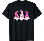 3 Pink Valentine Gnomes Cute Elves Hearts Love Nordic Gnomes T-Shirt