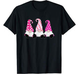 3 Pink Valentine Gnomes Cute Elves Hearts Love Nordic Gnomes T-Shirt