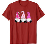 3 Pink Valentine Gnomes Cute Elves Hearts Love Nordic Gnomes T-Shirt
