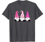 3 Pink Valentine Gnomes Cute Elves Hearts Love Nordic Gnomes T-Shirt