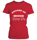 Womens Funny, International Kissing Day, Pucker UP it's V Neck T Shirt Women's T-Shirt