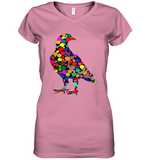 Womens Colourful Dove Bird International Dot day V Neck T Shirt Women's V-Neck T-Shirt