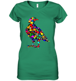 Womens Colourful Dove Bird International Dot day V Neck T Shirt Women's V-Neck T-Shirt