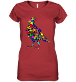 Womens Colourful Dove Bird International Dot day V Neck T Shirt Women's V-Neck T-Shirt