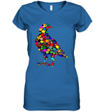 Womens Colourful Dove Bird International Dot day V Neck T Shirt Women's V-Neck T-Shirt