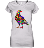 Womens Colourful Dove Bird International Dot day V Neck T Shirt Women's V-Neck T-Shirt