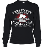Womens Funny, International Kissing Day, Kisses for free. One day V Neck T Shirt Youth Long Sleeve