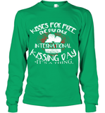 Womens Funny, International Kissing Day, Kisses for free. One day V Neck T Shirt Youth Long Sleeve
