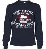 Womens Funny, International Kissing Day, Kisses for free. One day V Neck T Shirt Youth Long Sleeve