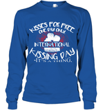 Womens Funny, International Kissing Day, Kisses for free. One day V Neck T Shirt Youth Long Sleeve