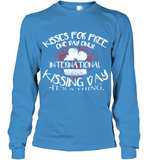Womens Funny, International Kissing Day, Kisses for free. One day V Neck T Shirt Youth Long Sleeve