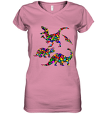 Womens Colourful Dinosaur International dot day V Neck T Shirt Women's V-Neck T-Shirt