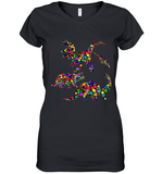 Womens Colourful Dinosaur International dot day V Neck T Shirt Women's V-Neck T-Shirt