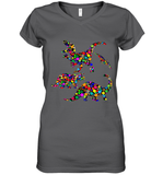 Womens Colourful Dinosaur International dot day V Neck T Shirt Women's V-Neck T-Shirt
