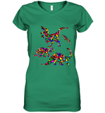 Womens Colourful Dinosaur International dot day V Neck T Shirt Women's V-Neck T-Shirt