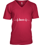 Womens Beer Heartbeat ECG Beer Drinker Gift V Neck T Shirt V-Neck T-Shirt