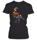 Womens Colourful Dove Bird International Dot day V Neck T Shirt Women's T-Shirt