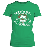 Womens Funny, International Kissing Day, Kisses for free. One day V Neck T Shirt Women's T-Shirt