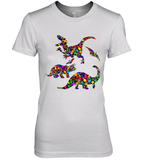Womens Colourful Dinosaur International dot day V Neck T Shirt Premium Women's T-Shirt