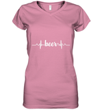 Womens Beer Heartbeat ECG Beer Drinker Gift V Neck T Shirt Women's V-Neck T-Shirt