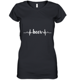 Womens Beer Heartbeat ECG Beer Drinker Gift V Neck T Shirt Women's V-Neck T-Shirt