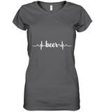 Womens Beer Heartbeat ECG Beer Drinker Gift V Neck T Shirt Women's V-Neck T-Shirt