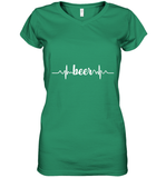 Womens Beer Heartbeat ECG Beer Drinker Gift V Neck T Shirt Women's V-Neck T-Shirt
