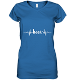 Womens Beer Heartbeat ECG Beer Drinker Gift V Neck T Shirt Women's V-Neck T-Shirt