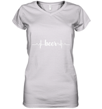 Womens Beer Heartbeat ECG Beer Drinker Gift V Neck T Shirt Women's V-Neck T-Shirt