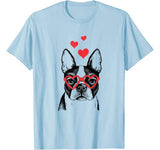 American Boston Terrier Funny Cute Dog Valentine Gift Heart T-Shirt