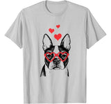 American Boston Terrier Funny Cute Dog Valentine Gift Heart T-Shirt