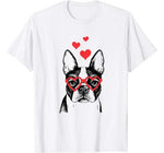 American Boston Terrier Funny Cute Dog Valentine Gift Heart T-Shirt