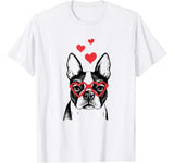 American Boston Terrier Funny Cute Dog Valentine Gift Heart T-Shirt