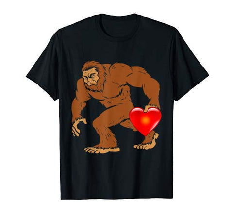 Bigfoot Heart Funny Valentines Day Love Boy Girl Kids Gift T-Shirt