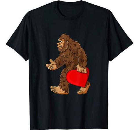 Bigfoot Heart Valentine’s Day Boys Girls Kids Sasquatch T-Shirt