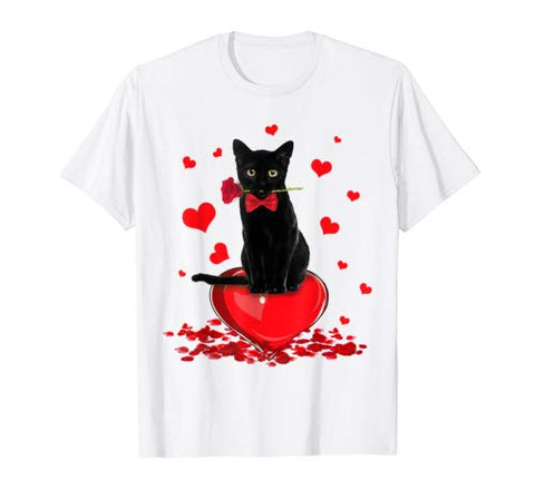 Black Cat Valentines Day Shirt Boys Girls Valentine Gift T-Shirt