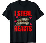 Boys I Steal Hearts Dinosaur Funny Valentines Day Kids Gift T-Shirt