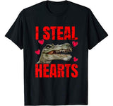 Boys I Steal Hearts Dinosaur Funny Valentines Day Kids Gift T-Shirt