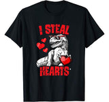 Boys Valentines Day Kids Dinosaur T rex Lover I Steal Hearts T-Shirt