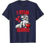 Boys Valentines Day Kids Dinosaur T rex Lover I Steal Hearts T-Shirt