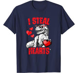 Boys Valentines Day Kids Dinosaur T rex Lover I Steal Hearts T-Shirt