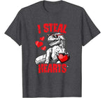 Boys Valentines Day Kids Dinosaur T rex Lover I Steal Hearts T-Shirt