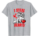 Boys Valentines Day Kids Dinosaur T rex Lover I Steal Hearts T-Shirt
